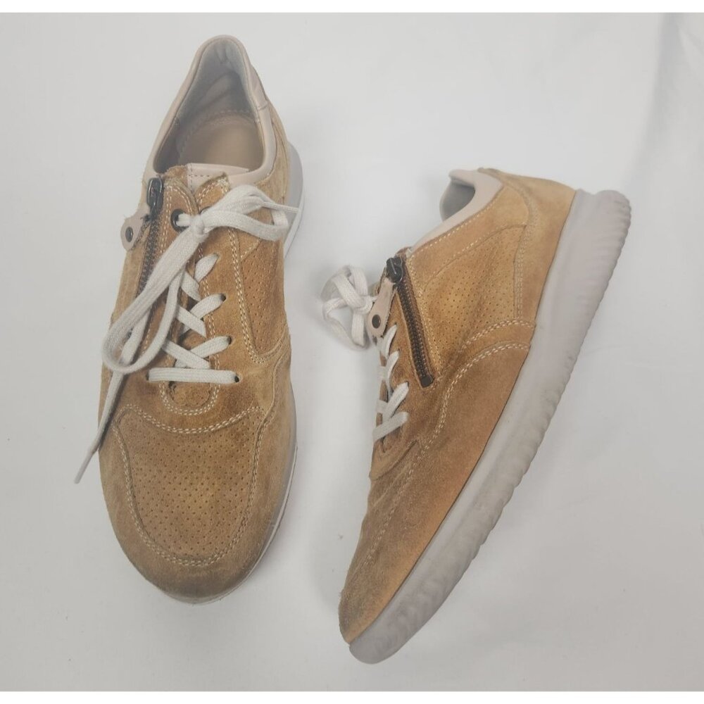 Hartjes Women's Sz. 7.5 Casual Zip Tan Suede Leather Sneakers